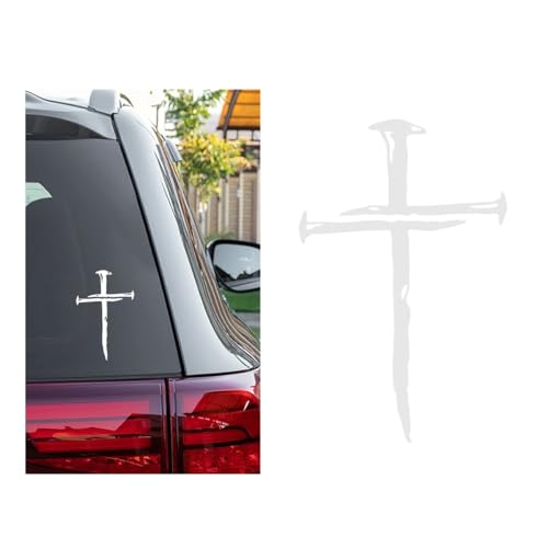 DXNQ Car Cross of Nails Sticker, Bumper Christian Sign Cross with Nails Decal, Removable Waterproof Sticker for Car Truck Window Motorcycle Helmet Laptop, Car Accessories (White) - color: White