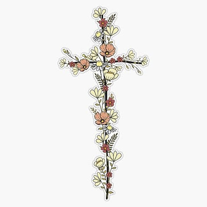Cross with Wildflowers Sticker Vinyl Waterproof Sticker Decal Car Laptop Wall Window Bumper Sticker 5"