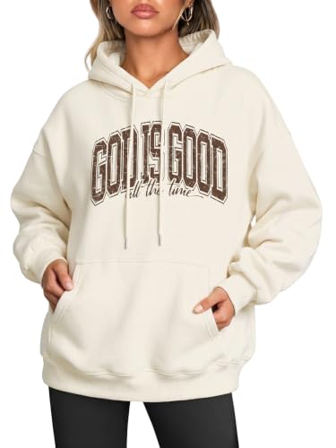 LUKYCILD God is Good Hoodie Christian Sweatshirt for Women Jesus Shirt - color: #01 Beige, size: Small