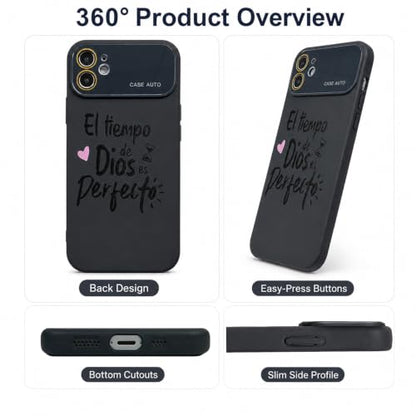 for iPhone 17 Pro Max Case God's Timing is Perfect Spanish Bible Verse Phone Case, Full Camera Lens Protection, Shockproof Drop Resistant Durable Cover (Black, iPhone 12) - color: black, size: iPhone 12