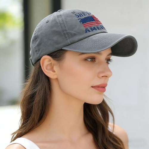 She Loves Jesus and America Too Hats for Womens Soft Washed Distressed Baseball - color: She Loves Jesus and America Toolight Grey1