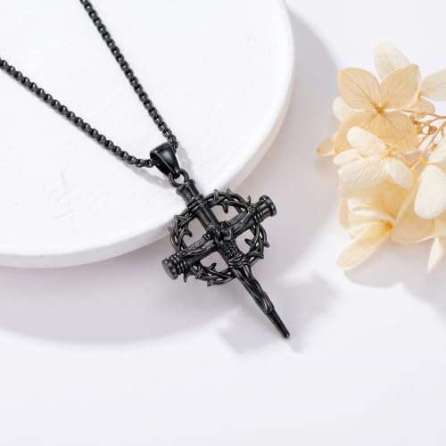 14K Gold Plated Cross Pendant Necklace Christian Jewelry Religious Gift - color: B06-Nail Jesus Cross Black