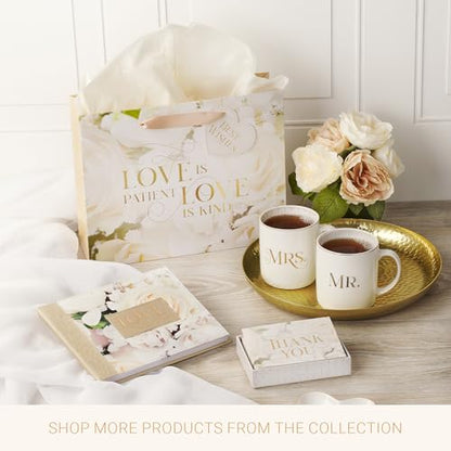 Christian Art Gifts Large Wedding Gift Bag with Tissue Paper - color: Love is Kind/White Rose, style: Large Landscape