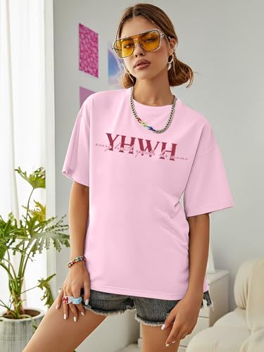 DUTUT Christian Shirts for Women Oversized Jesus Shirt Religious Faith Graphic Tops Short Sleeve Casual Crewneck Tee - color: Pink, size: Small