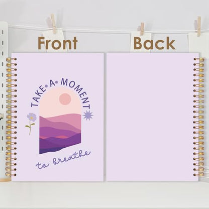 FDHSPAAM Purple Mental Health Spiral Journal Notebook 5.5x8.3in, Take A Moment to Breathe Inspirational Notebooks for Note Taking, Therapy Office Must Haves, Hardcover Notebook Journal - color: Boho-Purple