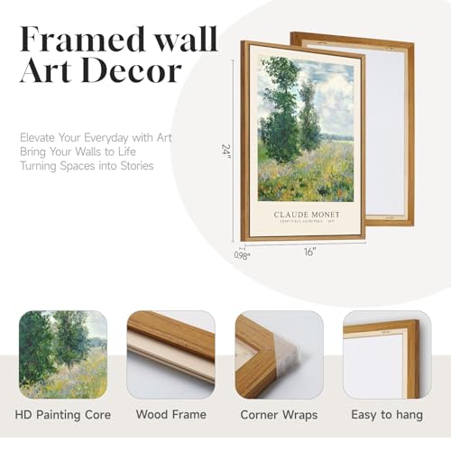 3 Piece Framed Claude Monet Landscape Wall Art for Living Room, 16x24 Inch - color: Green and Blue, size: 16"W x 24"Hx3Pcs
