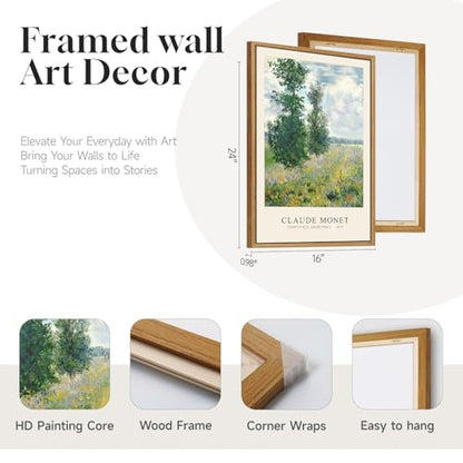 3 Piece Framed Claude Monet Landscape Wall Art for Living Room, 16x24 Inch - color: Green and Blue, size: 16"W x 24"Hx3Pcs