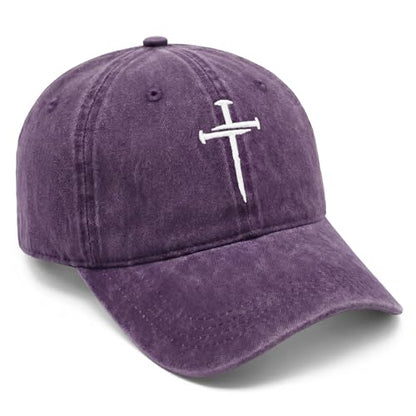 Christian Gifts for Men Women, Religious Cross Logo Embroidered Low Profile Unisex Dad Hat - color: Purple