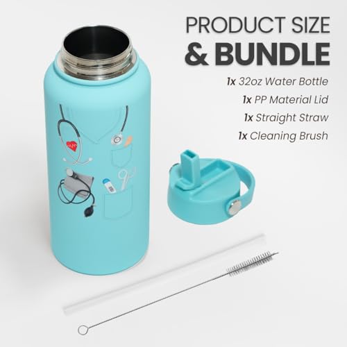 Nurse Gifts for Women - Nutrition Facts Water Bottle 32oz Stainless Steel Insulated with Lid, Nurse Appreciation Gifts for Female Nurses, Friends, Graduation Christmas Birthday Nurse Week - color: Nurse