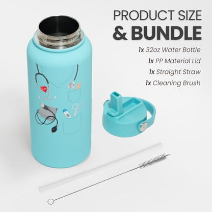 Nurse Gifts for Women - Nutrition Facts Water Bottle 32oz Stainless Steel Insulated with Lid, Nurse Appreciation Gifts for Female Nurses, Friends, Graduation Christmas Birthday Nurse Week - color: Nurse
