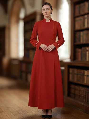 Womens Medieval Anglican Clergy Robe Cassock Priest Coat Pulpit Robe for Church Minister Altar Server Vestments - color: Red, size: Large