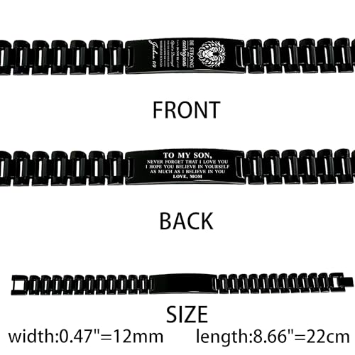 Bible Verse Bracelets Inspirational Christian Wristbands Graduation Gifts to Son Men Dad Father Husband Boyfriend Encouragement Jewelry Adjustable Stainless Steel Bracelet - style: JOSHUA 1:9(TO SON FROM MOM)
