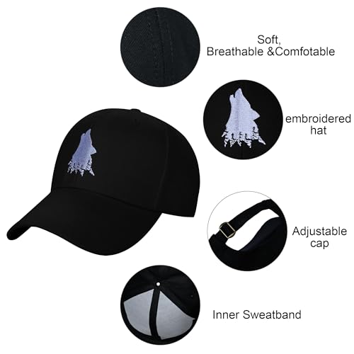 Embroidered Baseball Cap for Women Men Adjustable Baseball Hat Black Baseball Cap Trucker Hat - color: Wolf Tree