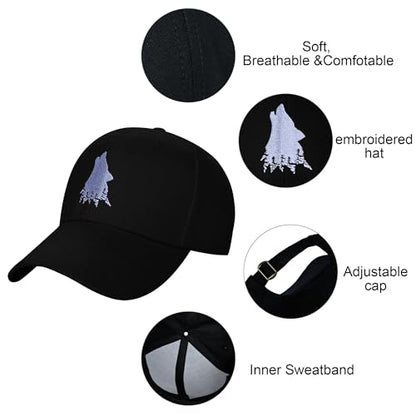 Embroidered Baseball Cap for Women Men Adjustable Baseball Hat Black Baseball Cap Trucker Hat - color: Wolf Tree