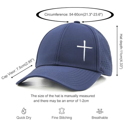 Christian Cross Hat for Men, Quick Dry Baseball Cap, Faith Gift Hats - color: Navy