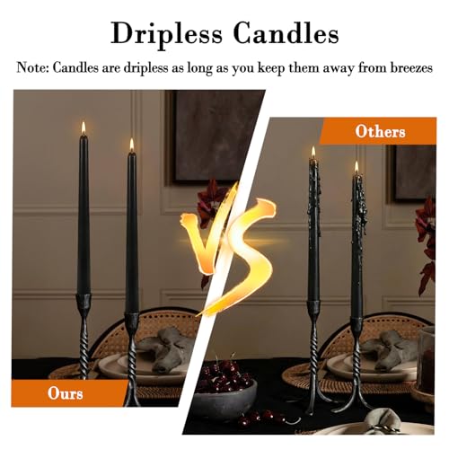 12Pack 10Inch Black Taper Candles,Unscented,8 Hour Long Burning,Dripless - color: Black, size: 12Pack