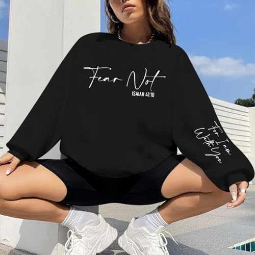 KEEVICI Christian Jesus Faith Sweatshirts for Women Religious Bible Verse God Sweatshirt Graphic Inspirational Cotton Hoodies - color: Black, size: Large