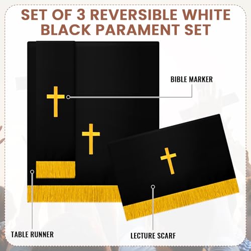 Cutecrop 3 Set Parament Table Runner Altar Cloth Black and White - color: Black and White