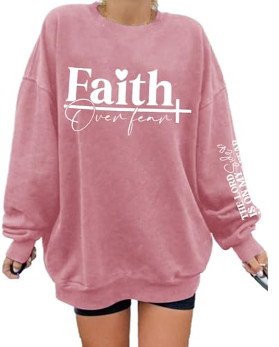 UNIQUEONE Christian Sweatshirt Women Faith Shirts: Jesus Sweatshirt Christian Religious Crewneck Long Sleeve Pullover Tops - color: Pink-4, size: Small