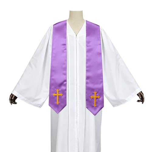 Clergy Stole with Embroidery Cross, Unisex Minister Priest Stole for Wedding Church Service Accessories 60/72 Inch - color: Purple, size: 60 Inch
