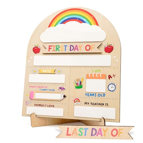 First Day of School Sign, Reusable Wooden Back to School Sign Board with Dry Erase Marker, Classroom Desk Decor, School Office Decoration