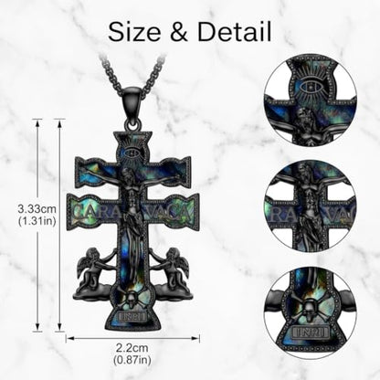 Cross Necklace Origami/Wooden/Caravaca/Faith Pendant Necklace Christian Religious Catholic Cross Jewelry Gift for Women Men - color: Caravaca Cross black