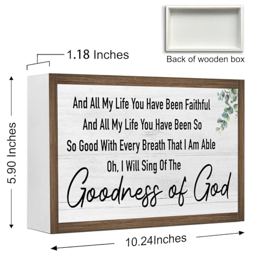 Ruvoty Goodness of God Bible Verse Wooden Box Sign Desk Wall Decor,Rustic Scripture Wood Block Plaque Sign for Christian Farmhouse Home Office Shelf Tabletop Wall Decor