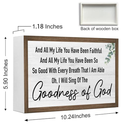 Ruvoty Goodness of God Bible Verse Wooden Box Sign Desk Wall Decor,Rustic Scripture Wood Block Plaque Sign for Christian Farmhouse Home Office Shelf Tabletop Wall Decor