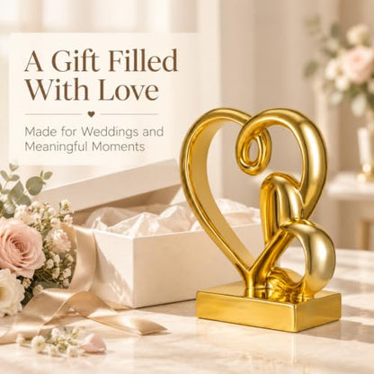 Anniversary Wedding Couples Gift Gold Hearts Resin Statue Decor - color: Gold
