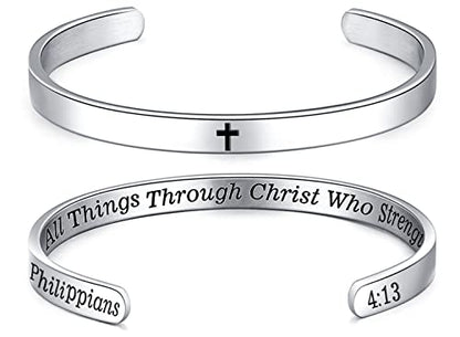 MUERDOU Inspirational Cuff Bracelet Bangle for Women Christian Bible Verse Bracelet Prayer Faith Religious Stainless Steel Bangle Gifts for Her - style: I can do all things