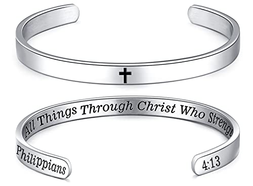 MUERDOU Inspirational Cuff Bracelet Bangle for Women Christian Bible Verse Bracelet Prayer Faith Religious Stainless Steel Bangle Gifts for Her - style: I can do all things