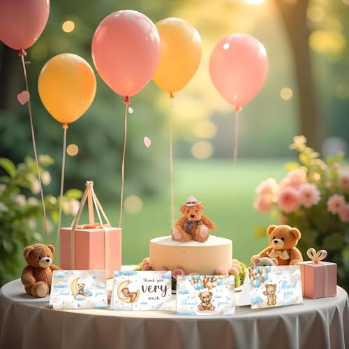 30 Pieces Bear Baby Shower Thank You Cards, Bear Balloon Thank You Cards with Envelopes and Stickers for Baby Shower Wedding Bridal Wedding Party Supplies - color: Bear