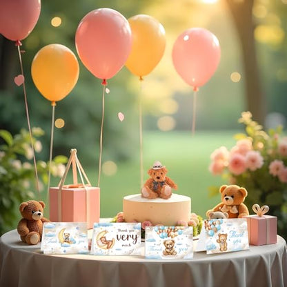 30 Pieces Bear Baby Shower Thank You Cards, Bear Balloon Thank You Cards with Envelopes and Stickers for Baby Shower Wedding Bridal Wedding Party Supplies - color: Bear