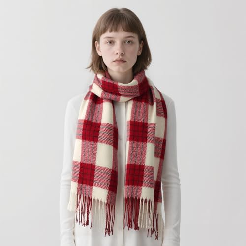 Loritta Winter Scarf for Women, Long Plaid Shawl Wraps Scarves Gifts - color: U-beige Red Lattice