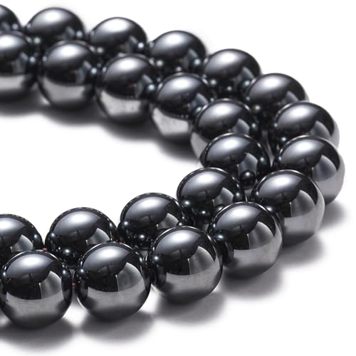6mm Natural Black Hematite Gemstone Beads Polished Round Smooth Stone Beads for Bracelets Jewelry Making 15inch Loose Beads - color: AAA Black Hematite, size: 6mm