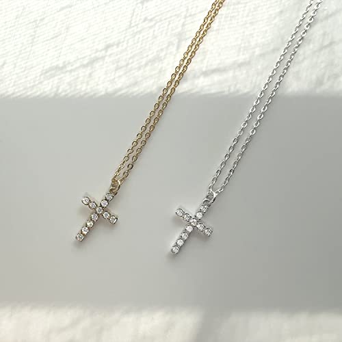 Zeffy Cross Necklace for Women,18K Gold/Silver Plated Tiny Cubic Zirconia Cross Pendant Necklace for Women Simple Layered Cross Necklaces for Women - color: Silver