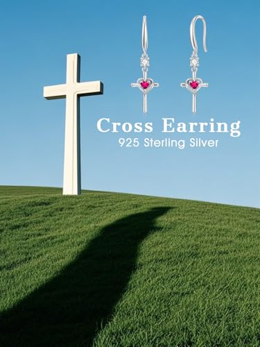 Seiyang Cross Birthstone Earring 925 Sterling Silver Cross Dangle Drop Earrings with 12 Months Birthstone Birthday Jewelry Gifts for Women Mom Her - color: 07-July, size: Style A