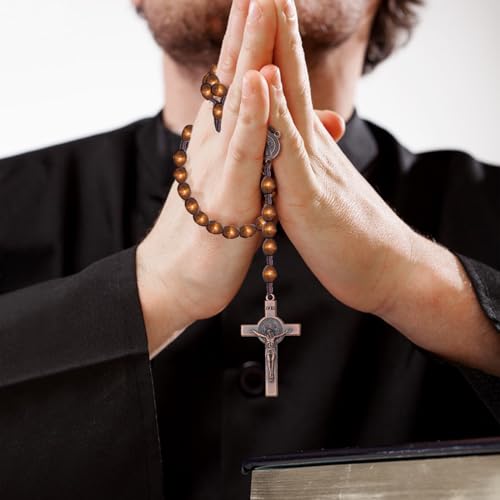 KOMI Handmade Wooden Catholic Rosaries, Rosary Beads Necklace Wood Christian Prayer Beads Catholic Christian Gift - style: Rosary#1