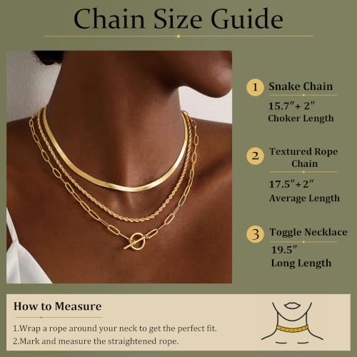Freekiss 3-Piece Layered Toggle Necklace for Women - color: 3-Layered Paperclip Gold