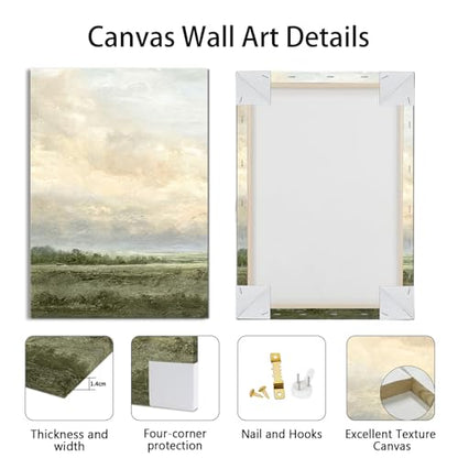 WENGTIAO 3Pcs Abstract Landscape Sage Green Canvas Wall Art Prints 12"x16" - color: Sage Green Landscape, size: 12"x16"x3Pcs
