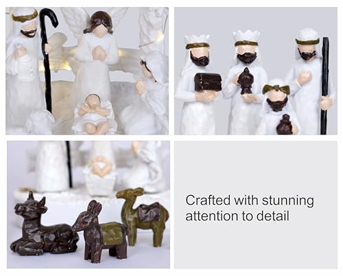 Christmas Nativity Scene Set 14 Piece Nativity Scene with Manger for Nativity Scene Indoor Decor Nativity Story Figures Nativity Set Decoration Mini Miniature Religious Christmas Holy Family Figurines - style: real person