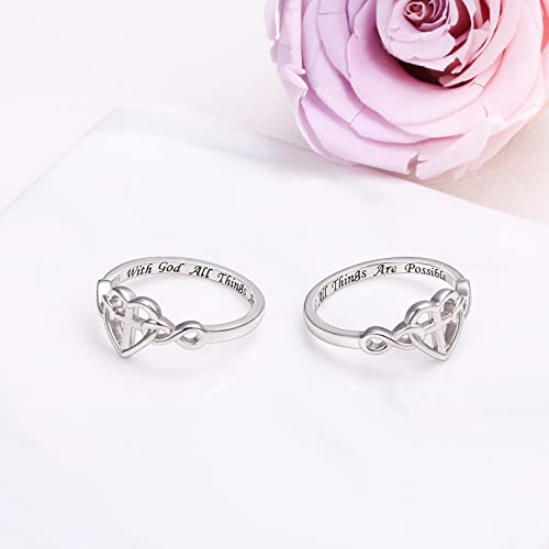 S925 Sterling Silver Christian Cross Heart Faith Bible Verse Necklace Rings - style: VRing:11