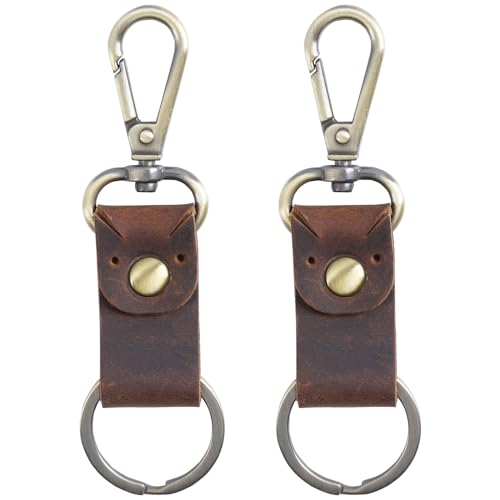 Jack&Chris Genuine Leather Keychain, Small Keychain for Man and Women, Key Holder Mens Belt Key Chain Ring, Red Brown - color: 2pack-coffee