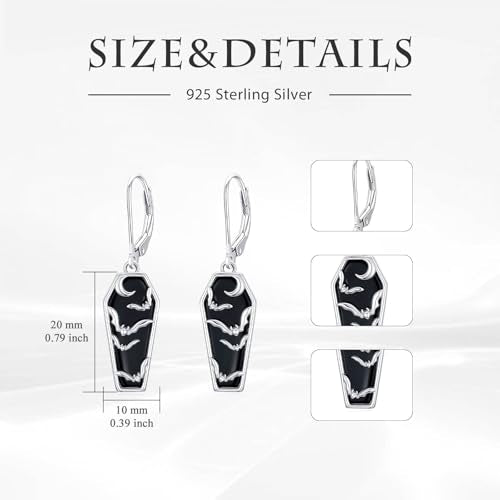HPQQ Earrings for Women Sterling Silver Dangle Earrings Birthday Christmas Jewelry Gifts for Women Wife Mom - color: White Gold-Bat-Coffin