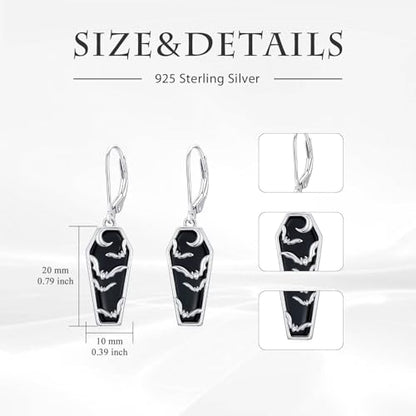 HPQQ Earrings for Women Sterling Silver Dangle Earrings Birthday Christmas Jewelry Gifts for Women Wife Mom - color: White Gold-Bat-Coffin