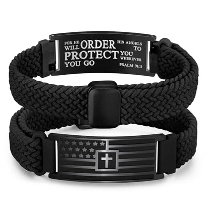 VNOX American Flag Cross Bible Verse Bracelet for Men Teen Boys Kids Stocking Stuffers,Religious Christian Jewelry Mens Easter Valentines Baptism Birthday Gift Ideas - style: Psalm 91:11