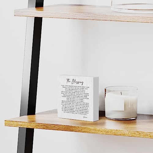 the Blessing Wooden Box Sign Decorative Christian Song Lyrics Scripture Art Wood Box Sign Home Decor Rustic Square Desk Decor Sign for Shelf 5 x 5 Inches