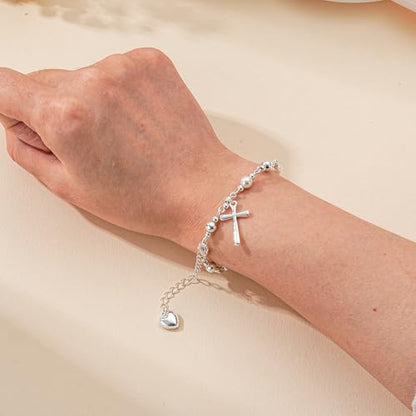 First Communion Confirmation Baptism Godmother Gifts for Teen Girls Women, Catholic Christian Cross Pearl Bracelet - color: Gold, size: Confirmation