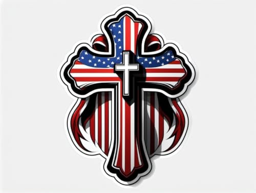American Flag Cross Sticker 5 Inch Waterproof Christian Faith Vinyl Decal Patriotic USA Religious Graphic for Car Truck Laptop Window Water Bottle Bumper - color: 06