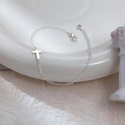Moodear Cross Bracelet for Women, Dainty Sterling Silver/Gold Plated Gift - color: Silver Cross Bracelet